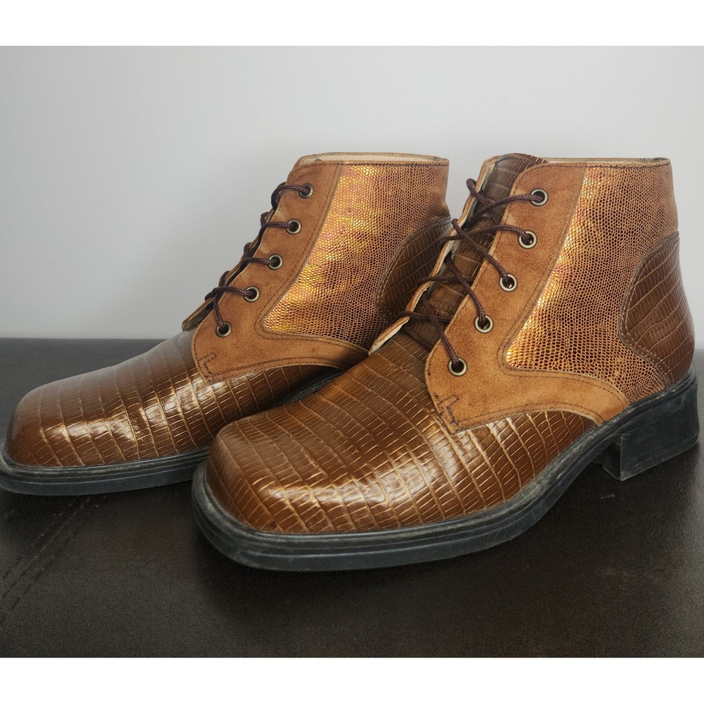 Nycole St-Louis Vintage Leather Alligator Suede Ankle Boots Bronze Square Toe8.5